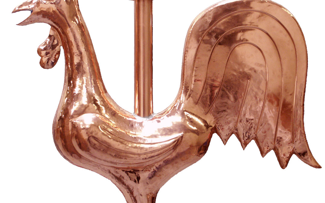 18 108 – Gallo Gótico de cobre sobre soporte de bronce