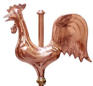 18 108 – Copper gothic style rooster on bronze rollers