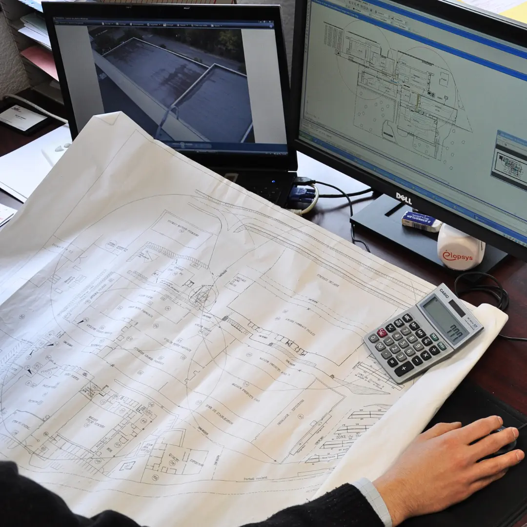 Lightning protection design made with a computer and drawings